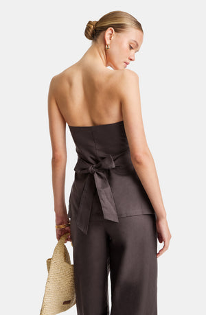 HEAVYWEIGHT LINEN LONGLINE STRAPLESS TOP - ESPRESSO