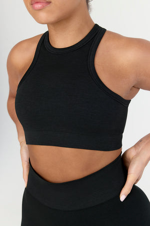 Sculpt Seamless Ribbed Racer Sports Bra - Black Marl