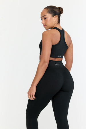 Sculpt Seamless Ribbed Racer Sports Bra - Black Marl