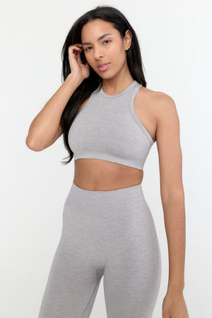 Sculpt Seamless Ribbed Racer Sports Bra - Light Grey Marl