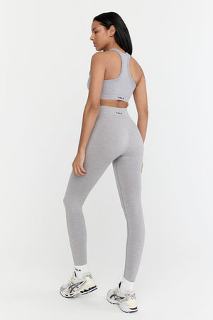 Sculpt Seamless Ribbed Racer Sports Bra - Light Grey Marl