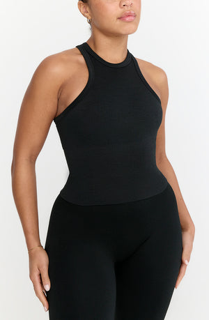 SCULPT SEAMLESS RIBBED RACER TANK - BLACK MARL