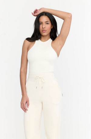 SCULPT SEAMLESS RIBBED RACER TANK - MILK MARL