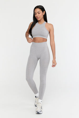 SCULPT SEAMLESS RIBBED HIGH WAISTED LEGGING - LIGHT GREY MARL