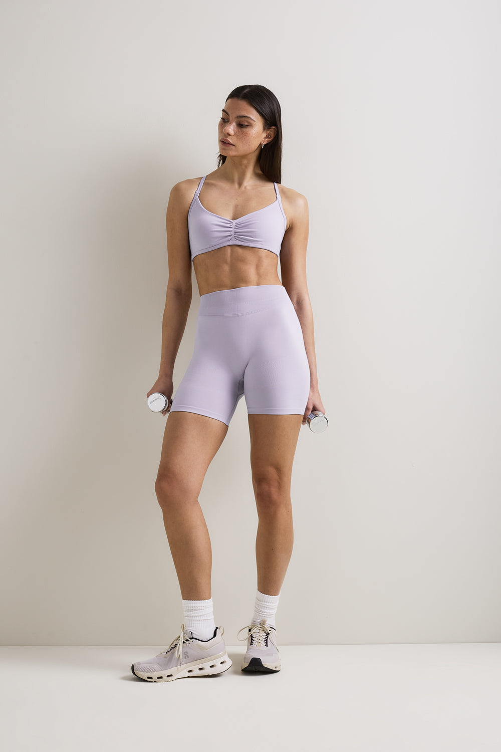 Sculpt Seamless Ruched Cross Back Sports Bra - Lilac – TALA