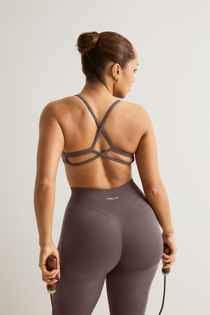 Sculpt Seamless Ruched Cross Back Sports Bra - Dark Truffle