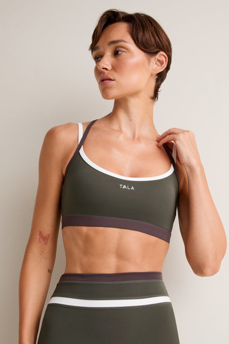 SkinLuxe Contrast Cross Strap Sports Bra - Dark Olive