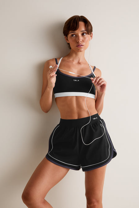 SkinLuxe Contrast Cross Strap Sports Bra - Black