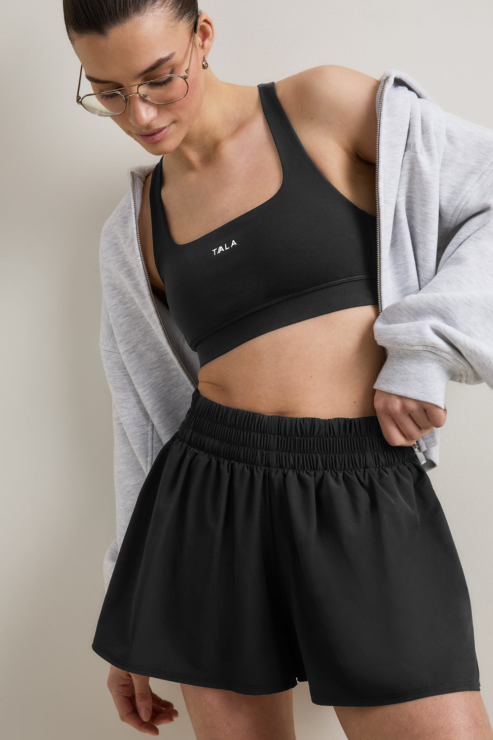 SkinLuxe Ruched Waist Floaty Short - Shadow Black