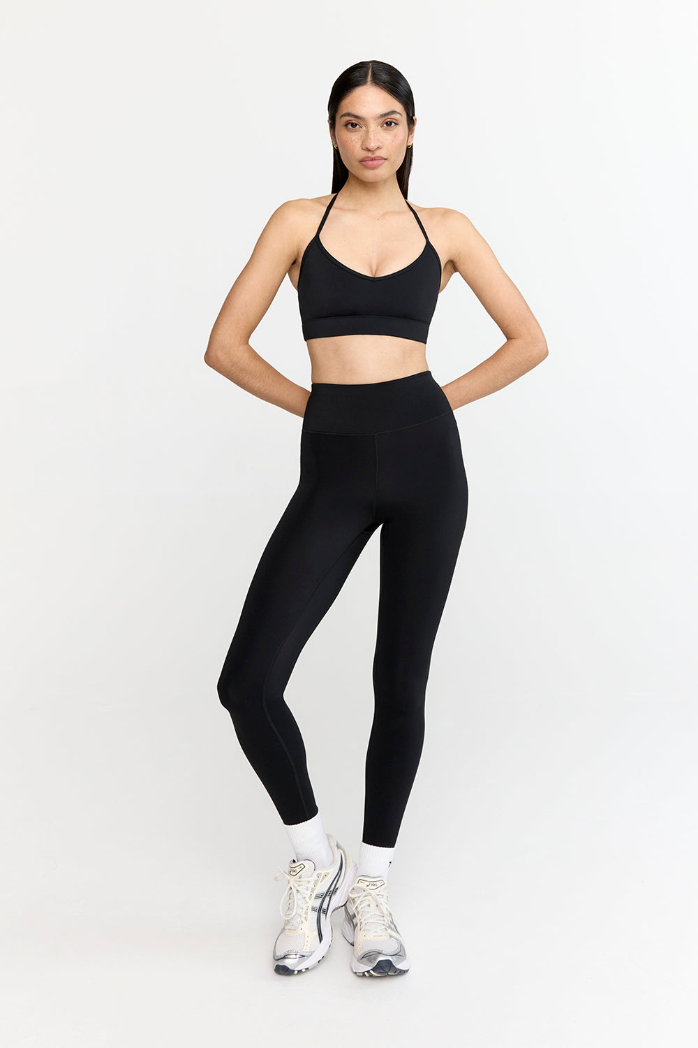 Skinny fit: 7/8-length leggings with zip details - black