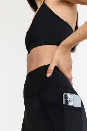 SkinLuxe High Waisted Side Pocket Legging - Shadow Black