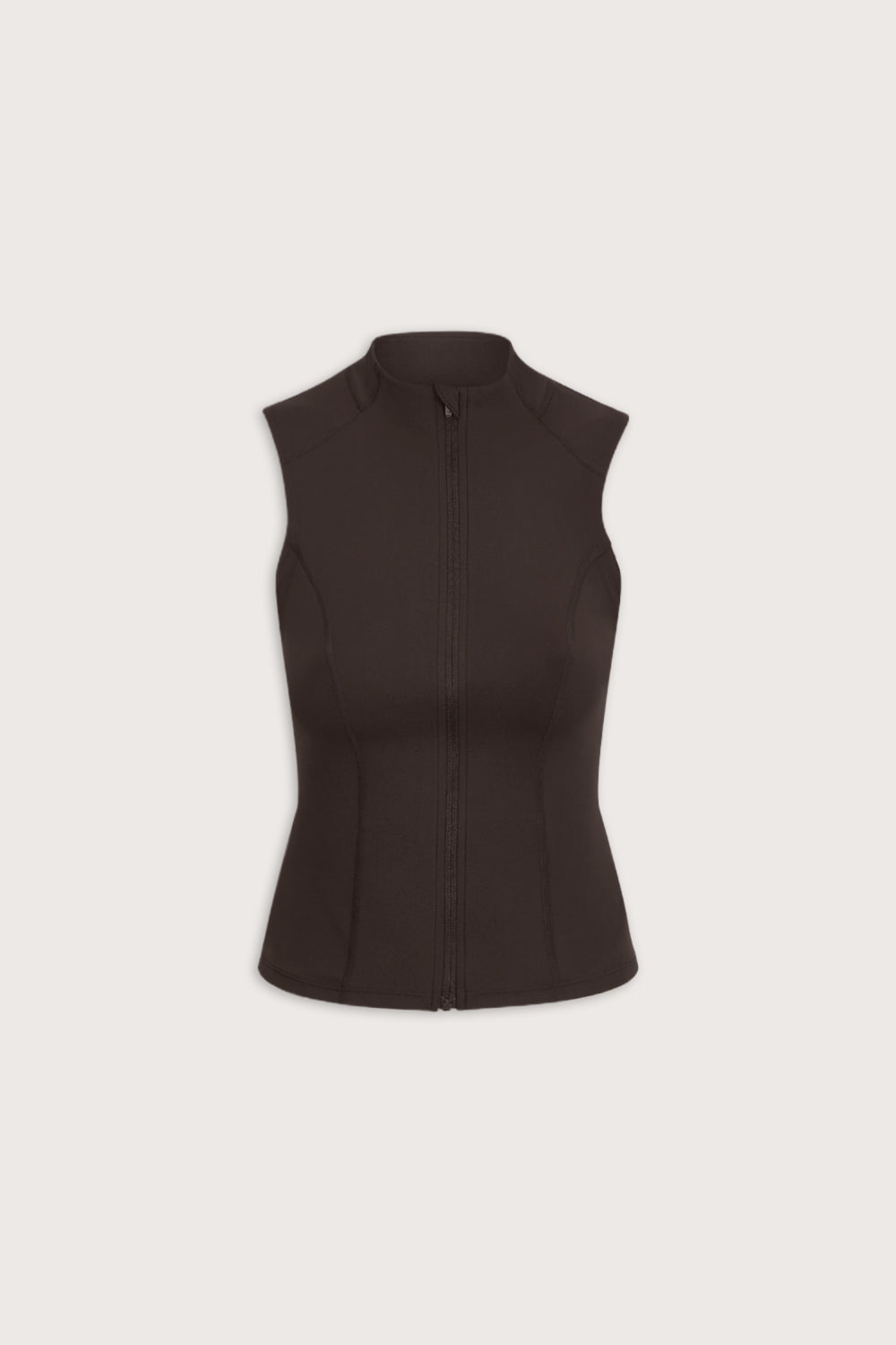 SkinLuxe Sleeveless Zip Through Running Top - Americano