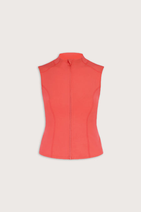 SkinLuxe Sleeveless Zip Through Running Top - Coral