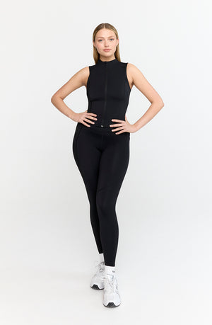 SKINLUXE SLEEVELESS ZIP THROUGH RUNNING TOP - SHADOW BLACK