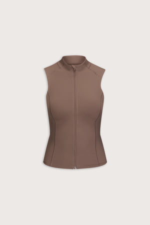 SkinLuxe Sleeveless Zip Through Running Top - Cortado Brown