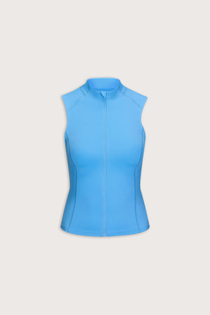 SkinLuxe Sleeveless Zip Through Running Top - Sky Blue