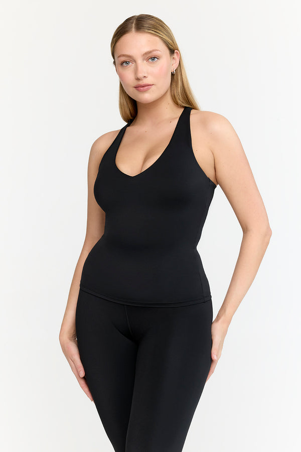 SKINLUXE BUILT-IN SUPPORT STRAPPY BACK FULL LENGTH LIFT VEST - SHADOW BLACK