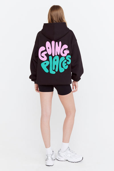 GOING PLACES OVERSIZED CLUB HOODIE - BLACK