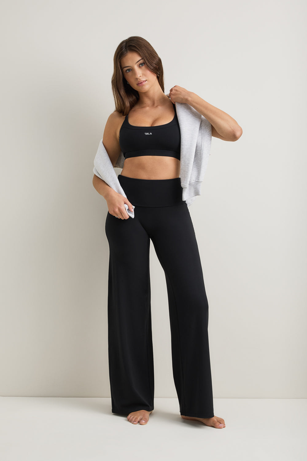 SoftSet Fold Waist Wide Leg Trouser - Black