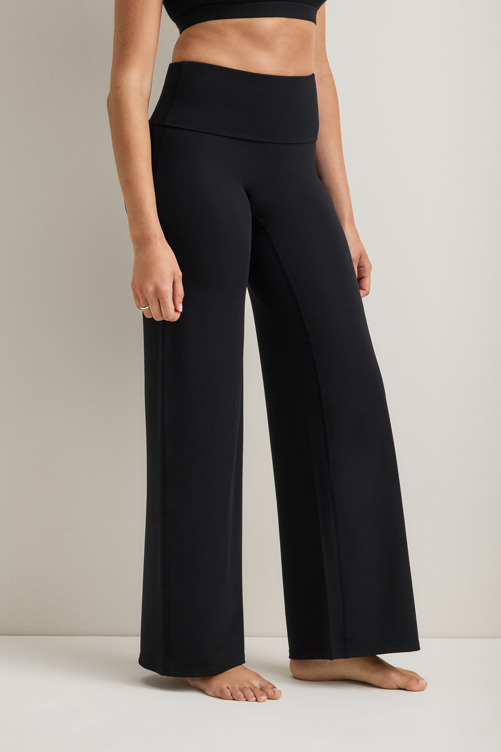 SoftSet Fold Waist Wide Leg Trouser - Black
