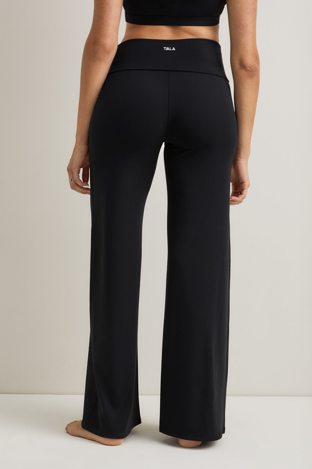 SoftSet Fold Waist Wide Leg Trouser - Black