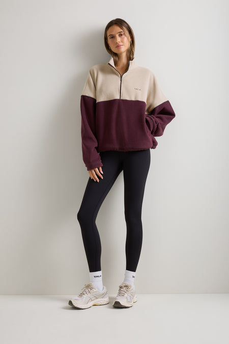 1/4 Zip Fleece Jacket - Deep Burgundy & Truffle