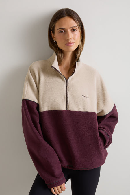 1/4 Zip Fleece Jacket - Deep Burgundy & Truffle