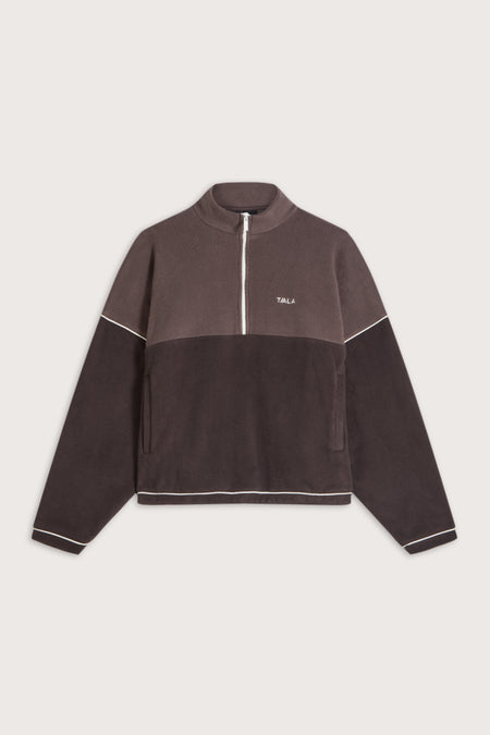1/4 Zip Fleece Jacket - Mocha Brown / Americano