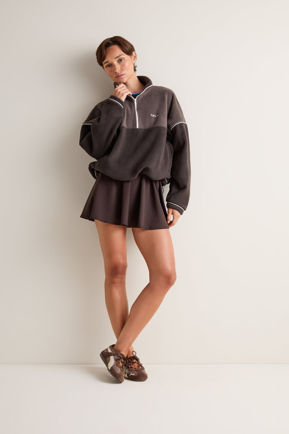 1/4 Zip Fleece Jacket - Mocha Brown / Americano
