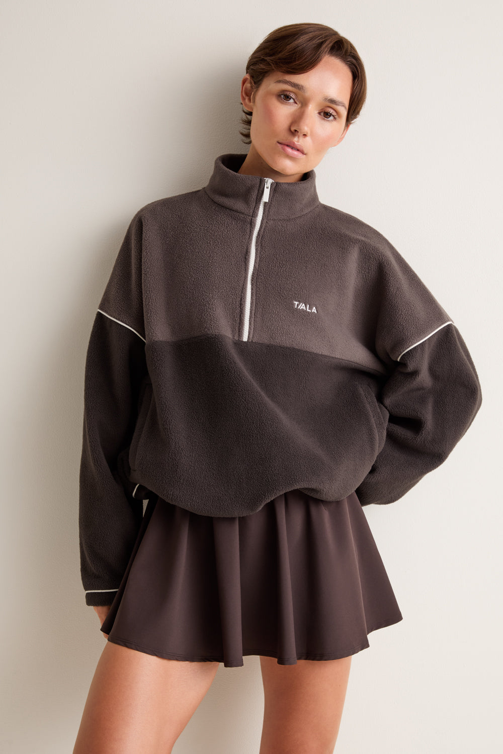 1/4 Zip Fleece Jacket - Mocha Brown / Americano