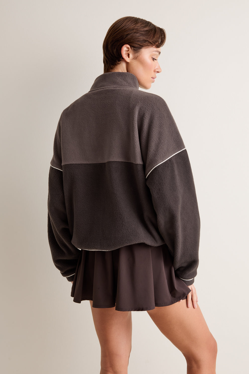 1/4 Zip Fleece Jacket - Mocha Brown / Americano