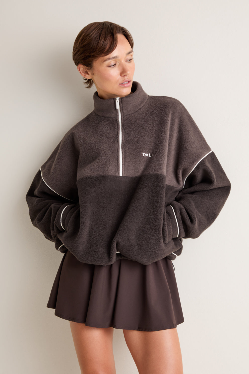 1/4 Zip Fleece Jacket - Mocha Brown / Americano
