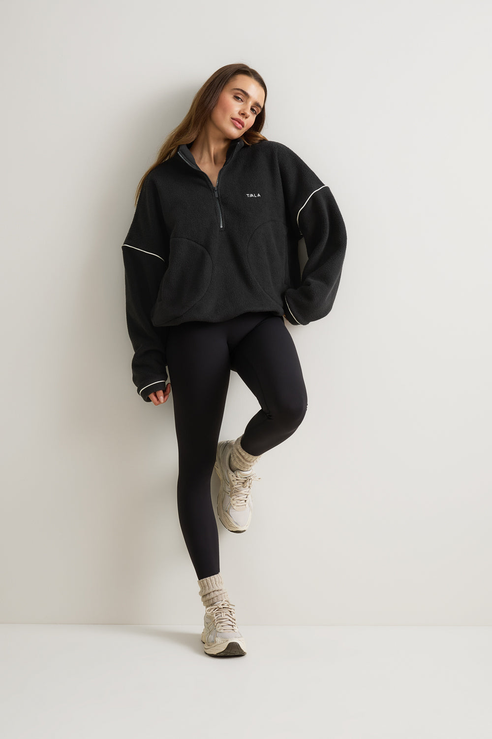 1/4 Zip Fleece Jacket - Black & Ivory – TALA