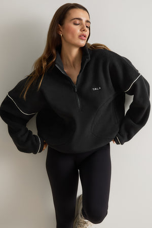 1/4 Zip Fleece Jacket - Black & Ivory