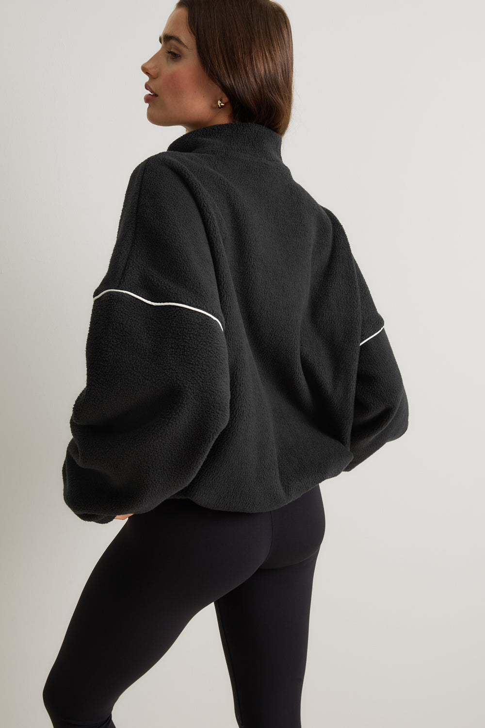 1/4 Zip Fleece Jacket - Black & Ivory