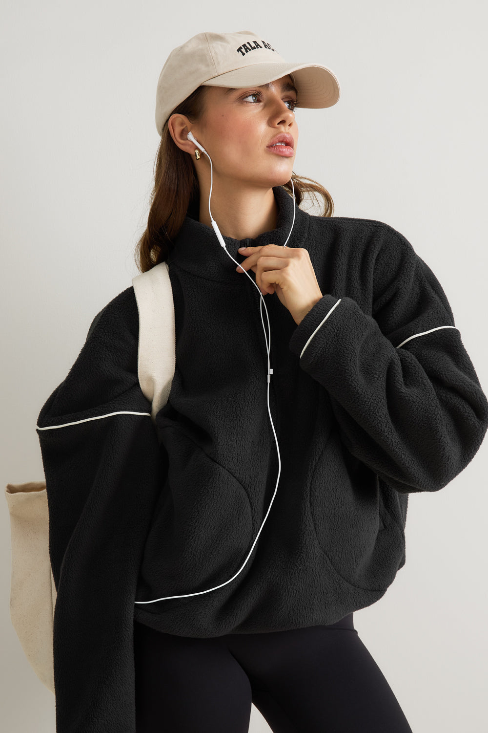 1/4 Zip Fleece Jacket - Black & Ivory