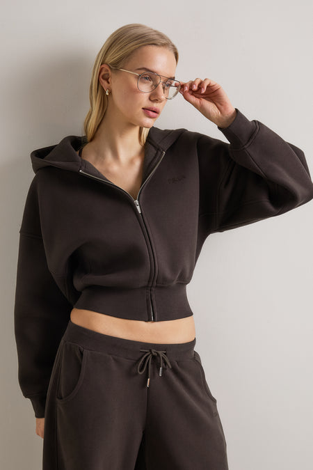 Cocoon Zip Through Hoodie - Americano