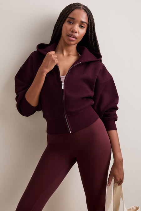 Cocoon Zip Through Hoodie - Deep Burgundy