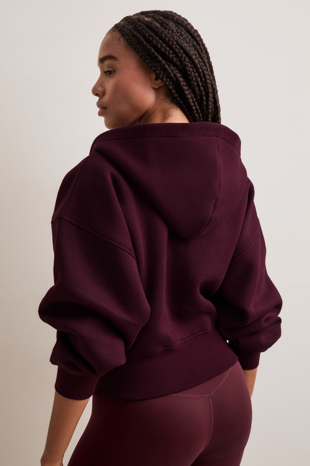 Cocoon Zip Through Hoodie - Deep Burgundy