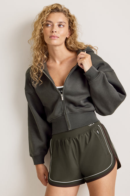 Cocoon Zip Through Hoodie - Dark Olive
