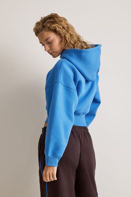 Cocoon Zip Through Hoodie - Washed Cobalt Blue