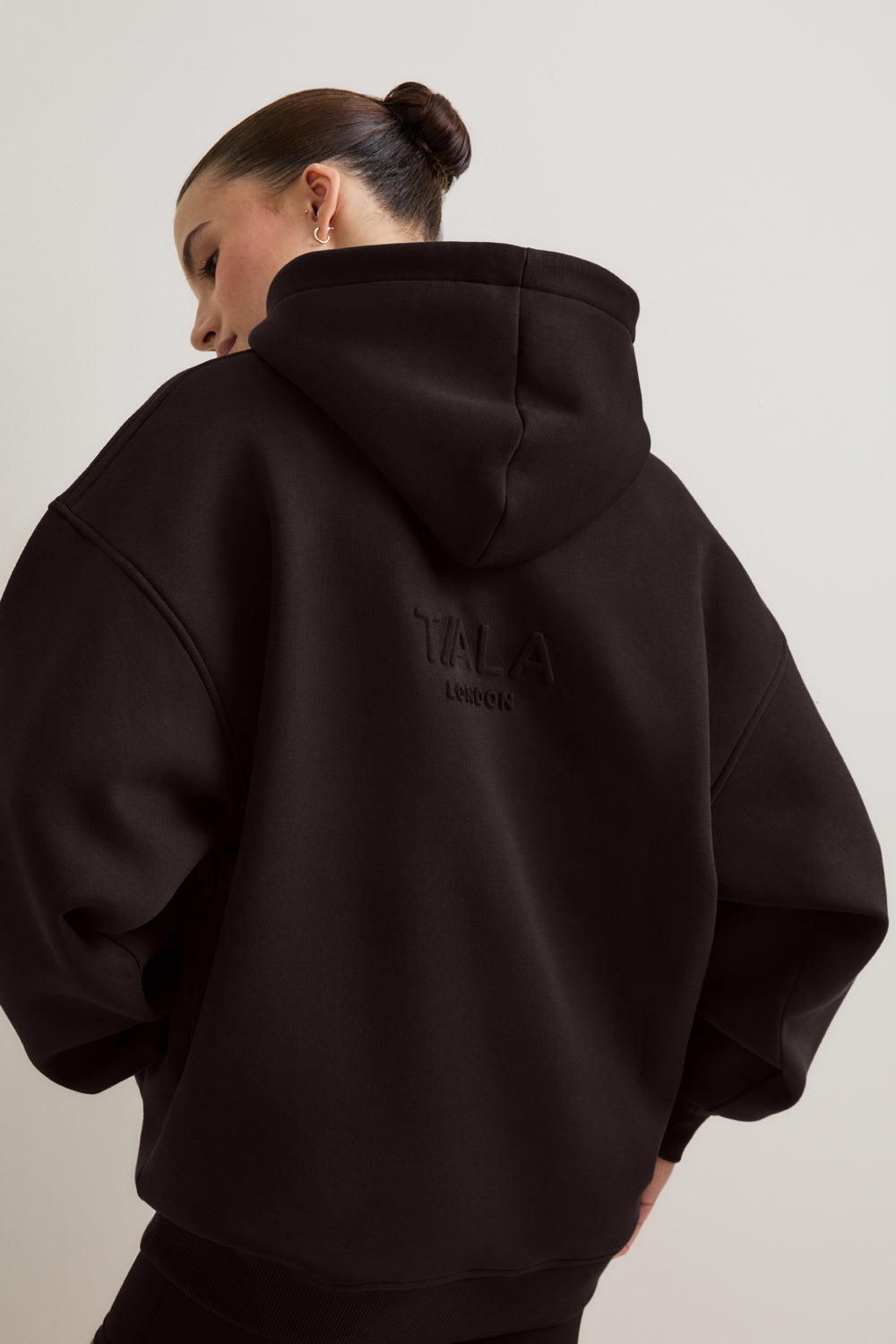 Oversized Embossed Logo Hoodie - Americano
