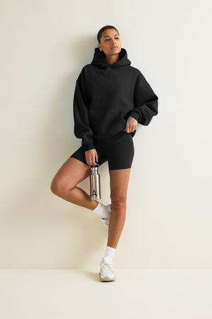 Oversized Embossed Logo Hoodie - Black