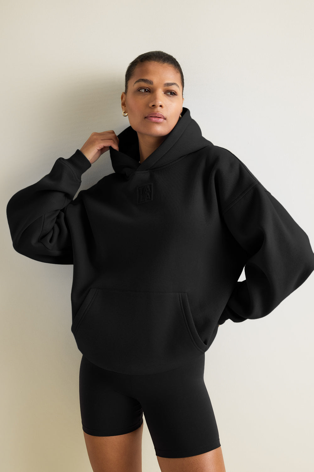 Oversized Embossed Logo Hoodie - Black