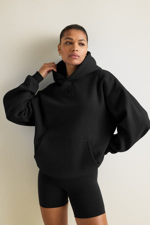 Oversized Embossed Logo Hoodie - Black