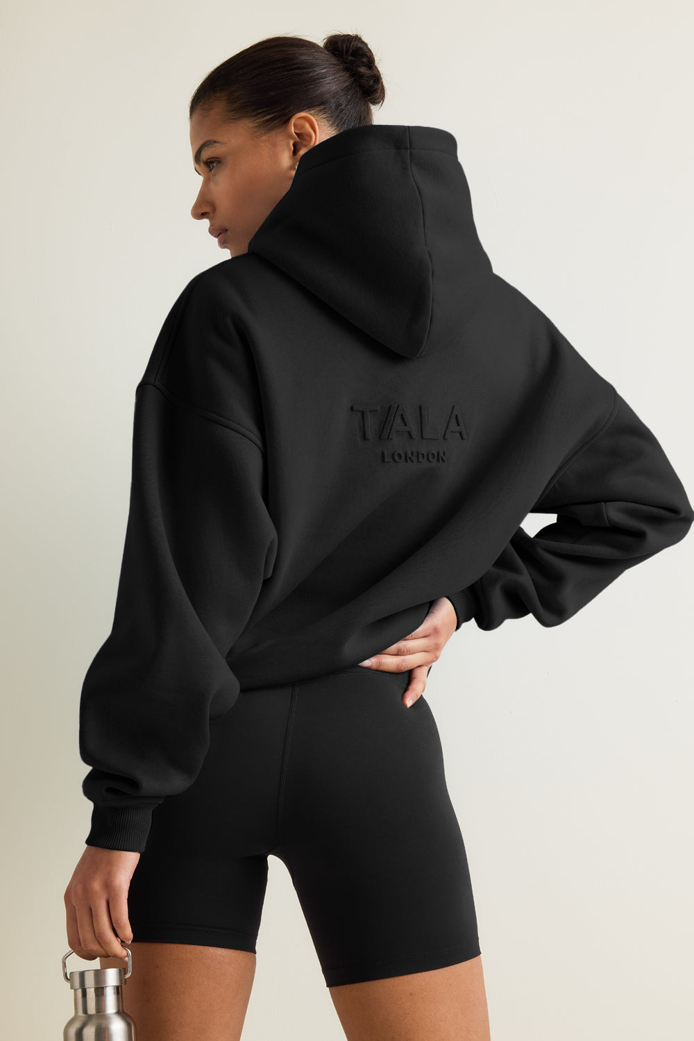 Oversized Embossed Logo Hoodie - Black – TALA