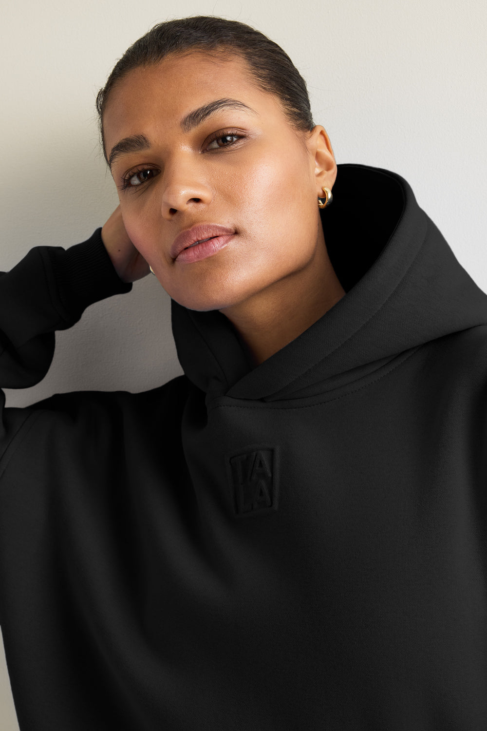 Oversized Embossed Logo Hoodie - Black – TALA