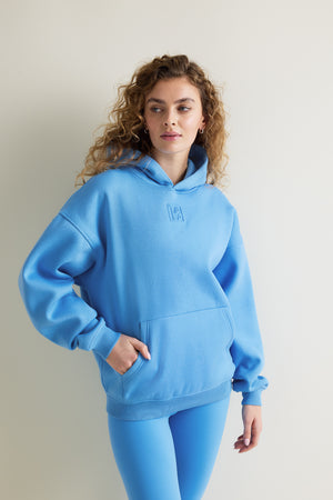 Oversized Embossed Logo Hoodie - Sky Blue