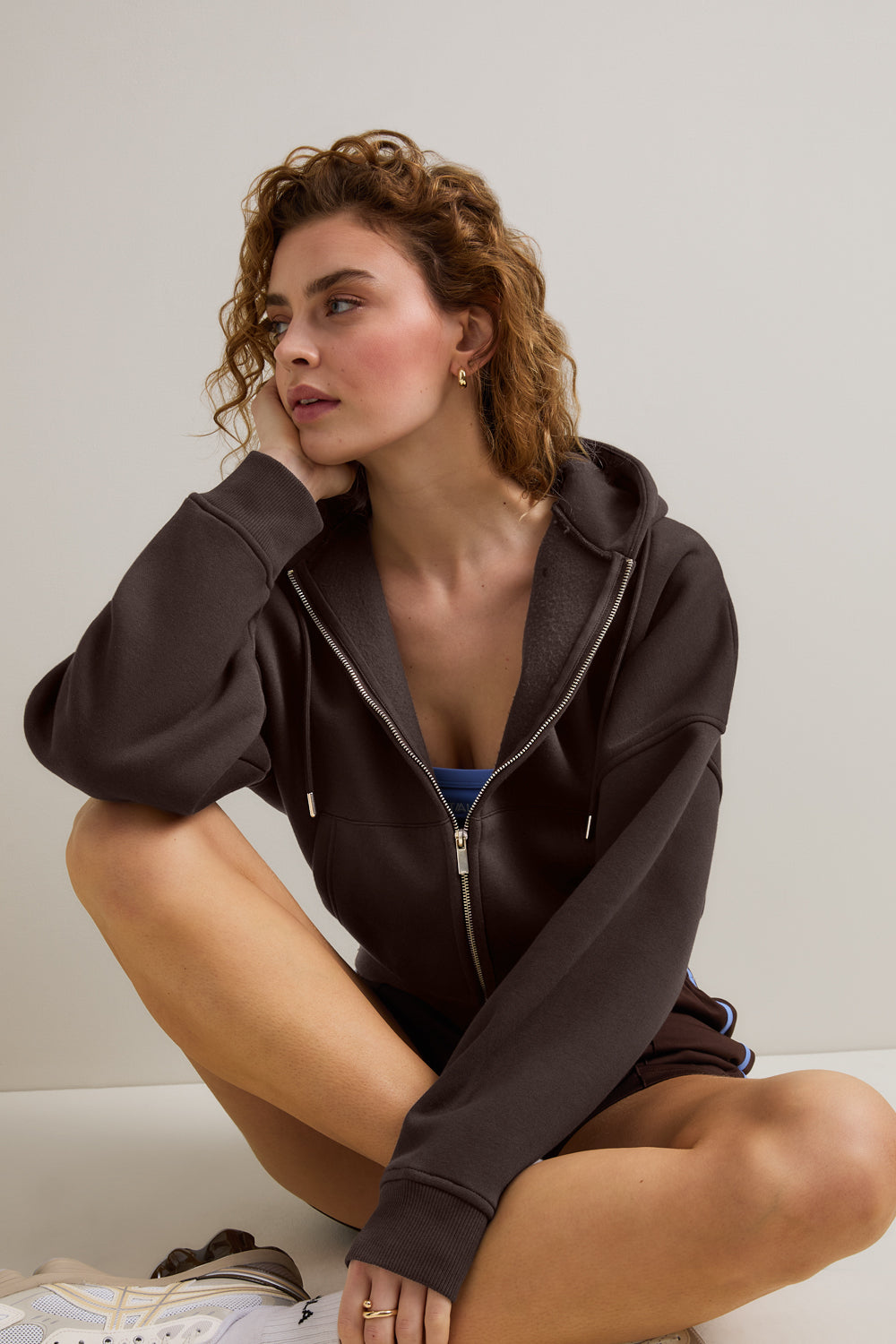 Oversized Cocoon Zip Through Hoodie - Americano