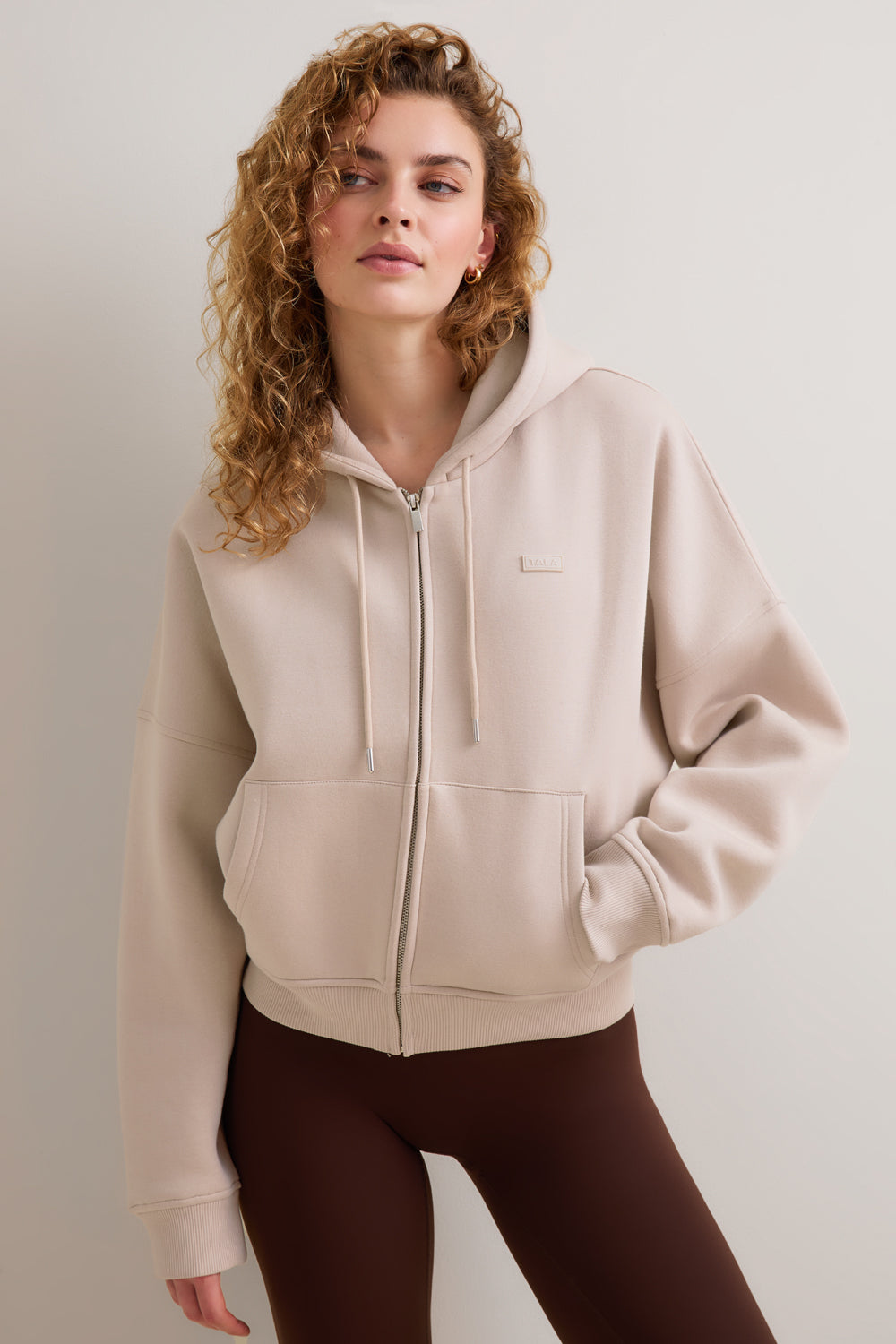 Oversized Cocoon Zip Through Hoodie - Chai